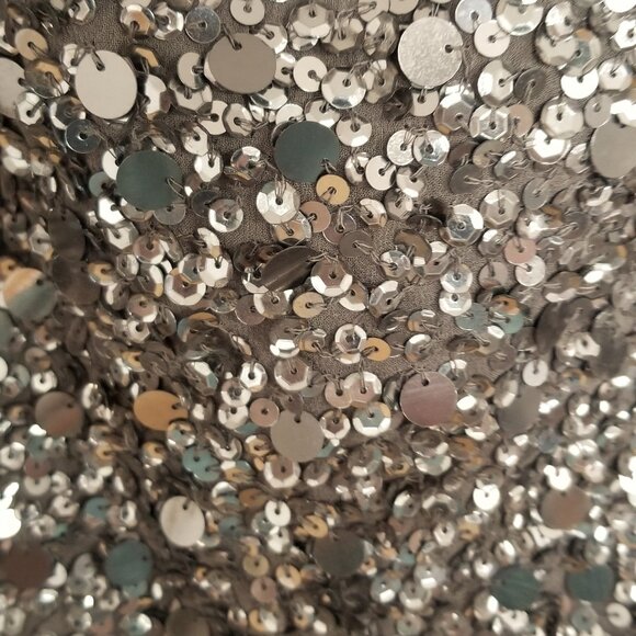 CACHE Bronze Silk All-Over Sequins Cocktail Dress Sz 12 - Picture 6 of 8